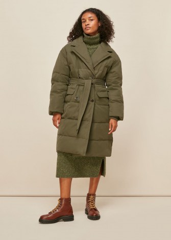 WHISTLES TRENCH PUFFER COAT KHAKI / padded green coats / winter outerwear
