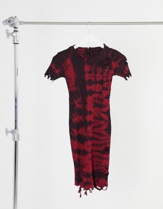 Kikiriki high ribbed bodycon dress in tie-dye with distressing / fitted distressed dresses - flipped