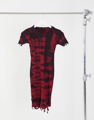 Kikiriki high ribbed bodycon dress in tie-dye with distressing / fitted distressed dresses