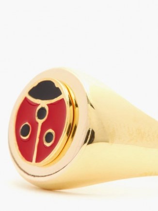 WILHELMINA GARCIA Ladybird enamel & 18kt gold-plated signet ring / insect themed rings / ladybirds - flipped