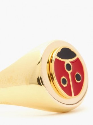 WILHELMINA GARCIA Ladybird enamel & 18kt gold-plated signet ring / insect themed rings / ladybirds