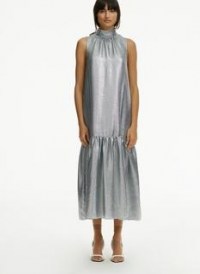Tibi Lamé Dropwaist Dress ~ glamorous luxe metallic silver dresses - flipped