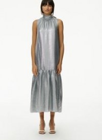 Tibi Lamé Dropwaist Dress ~ glamorous luxe metallic silver dresses