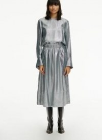 Tibi Lamé Smocking Waistband Full Skirt ~ metallic silver skirts - flipped