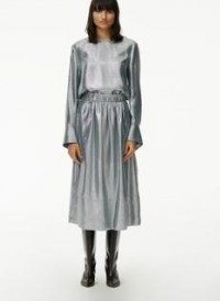 Tibi Lamé Smocking Waistband Full Skirt ~ metallic silver skirts