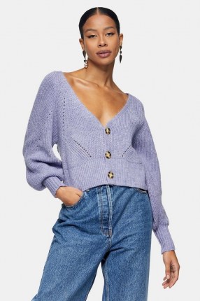 TOPSHOP Lilac Balloon Sleeve Knitted Cardigan ~ V neck cardigans - flipped
