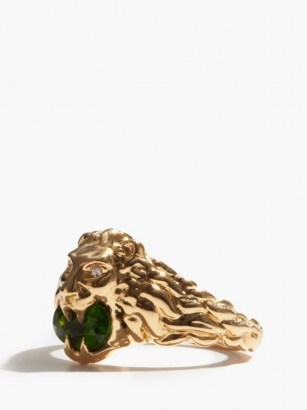 GUCCI Lion-head diamond, 18kt gold & diopside ring / animal themed jewellery / green stone rings / lions - flipped