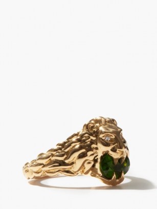 GUCCI Lion-head diamond, 18kt gold & diopside ring / animal themed jewellery / green stone rings / lions