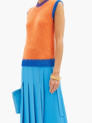 VALENTINO Logo-embroidered ribbed mohair-blend tank top – colour block knitted tanks – bright orange soft knit tops