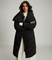 REISS LORA LONGLINE PUFFER COAT BLACK / casual winter style / stylish padded coats