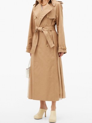GABRIELA HEARST Lorna double-breasted pleated cotton trench coat | camel self tie coats - flipped