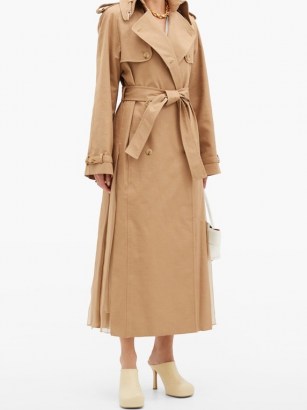 GABRIELA HEARST Lorna double-breasted pleated cotton trench coat | camel self tie coats
