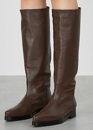 LOW CLASSIC Western brown leather knee-high boots / low heel winter footwear - flipped