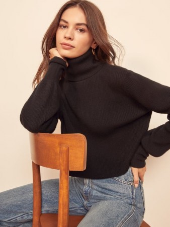 REFORMATION Luisa Cropped Cashmere Sweater ~ black high neck sweaters