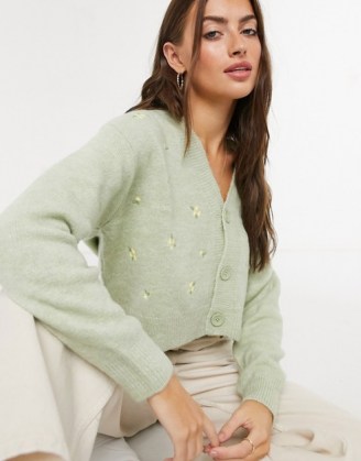 Mango floral embroidered twinset cardigan in sage green ~ cropped cardigans - flipped