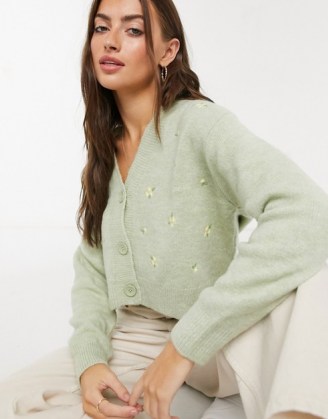 Mango floral embroidered twinset cardigan in sage green ~ cropped cardigans
