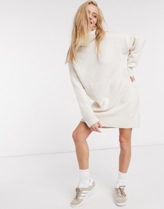 Mango roll neck knitted jumper dress in beige – chic look - flipped