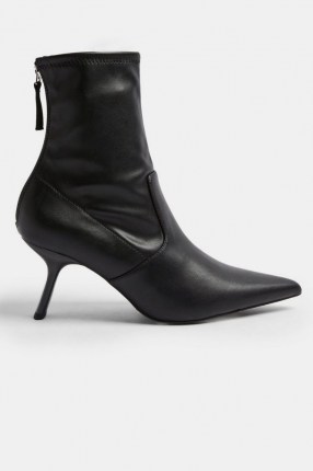 TOPSHOP MEMO Black Point Sock Boots ~ angled heel pointy tow boot
