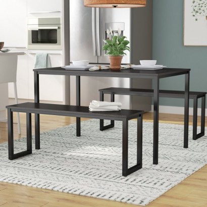 Winterton Dining Set with 2 Benches by Mercury Row – perfect pick for apartments and breakfast nooks - flipped