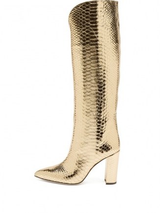 PARIS TEXAS Metallic knee-high python-effect leather boots ~ gold snake embossed boot - flipped