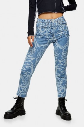 Topshop Mid Blue Lazer Print Straight Jeans | printed denim - flipped