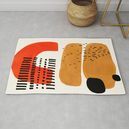 Mid Century Modern Abstract Minimalist Retro Vintage Style Fun Playful Ochre Yellow Ochre Orange Rug by EnShape – statement rug for your home - flipped