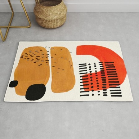 Mid Century Modern Abstract Minimalist Retro Vintage Style Fun Playful Ochre Yellow Ochre Orange Rug by EnShape – statement rug for your home