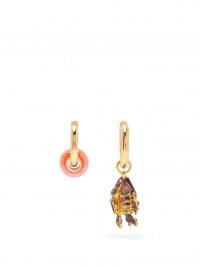 TIMELESS PEARLY Mismatched 24kt gold-plated fish earrings / sea inspired jewellery