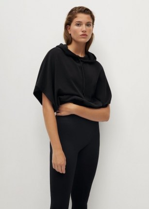 MANGO SPORT Modal sweatshirt in black ~ wide short sleeve hoodie - flipped