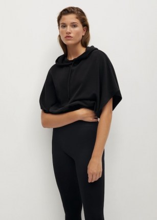 MANGO SPORT Modal sweatshirt in black ~ wide short sleeve hoodie
