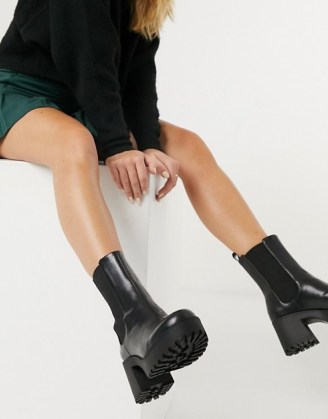 Monki Malwina faux leather chunky boot in black ~ block heel boots - flipped