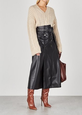 NANUSHKA Zane black faux leather midi skirt / A-line skirts / neutral outfits - flipped
