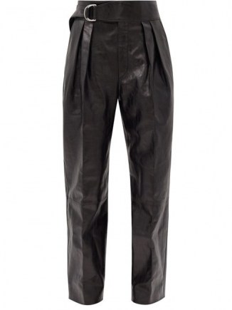 JIL SANDER Napoleon pleated leather wide-leg trousers ~ black pleat detail pants - flipped