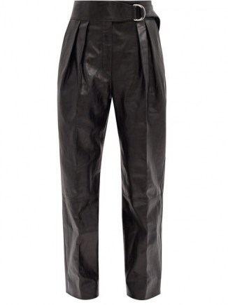 JIL SANDER Napoleon pleated leather wide-leg trousers ~ black pleat detail pants