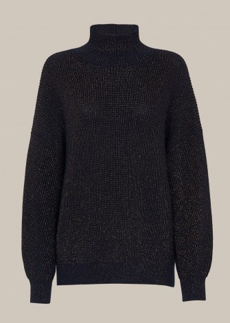 WHISTLES CHUNKY SPARKLE KNIT NAVY/MULTI / dark blue high neck jumpers