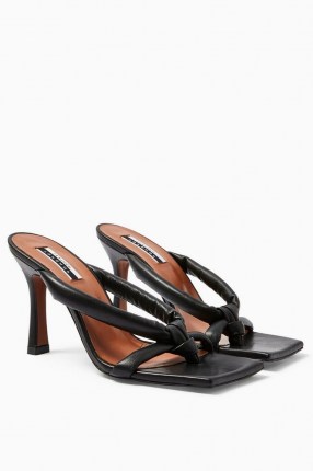 TOPSHOP NEO Black Leather Knot Mules ~ square toe sandals ~ squared off toe - flipped
