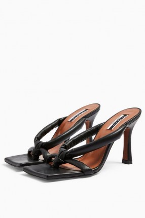 TOPSHOP NEO Black Leather Knot Mules ~ square toe sandals ~ squared off toe