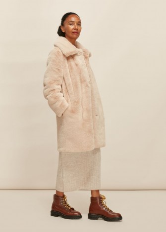 WHISTLES FAUX FUR COAT NEUTRAL / luxe winter coats - flipped