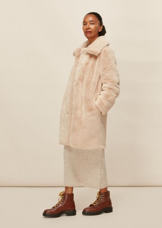 WHISTLES FAUX FUR COAT NEUTRAL / luxe winter coats