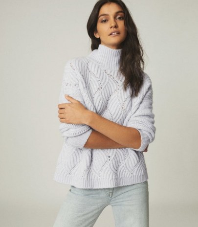 REISS OLA OVERSIZED CABLE KNIT JUMPER BLUE / turtle neck jumpers - flipped