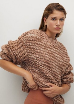 MANGO TEDDY Open chunky-knit sweater ~ slouchy brown jumpers - flipped