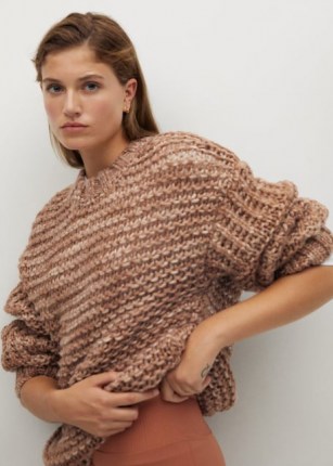 MANGO TEDDY Open chunky-knit sweater ~ slouchy brown jumpers