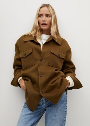 MANGO CHERRY Oversize wool jacket Brown ~ shirt style jackets ~ shackets - flipped