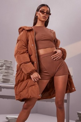 boohoo Oversized Cocoon Puffer ~ padded winter outerwear ~ orange-brown hooded coats - flipped