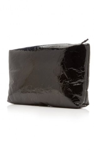 Kassl Padded Patent Leather Clutch in black / glossy crinkle effect bags - flipped
