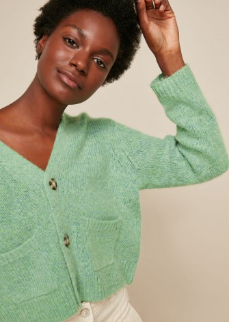 WHISTLES ERICA FLECKED CARDIGAN in Pale Green - flipped