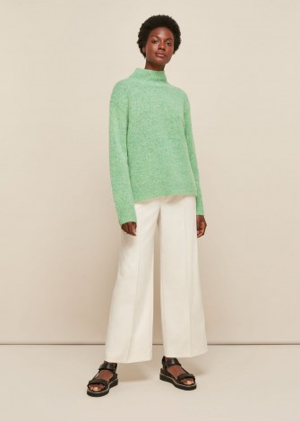 WHISTLES ERICA FLECKED FUNNEL NECK KNIT ~ green boxy jumper - flipped