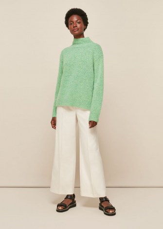 WHISTLES ERICA FLECKED FUNNEL NECK KNIT ~ green boxy jumper