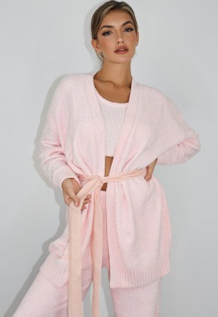 MISSGUIDED pink chenille belted cardigan - flipped
