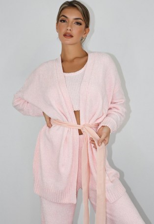 MISSGUIDED pink chenille belted cardigan